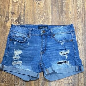 Aeropostale size 5 distressed Ripped destroyed Denim Blue Shorts‎ stretch comfy